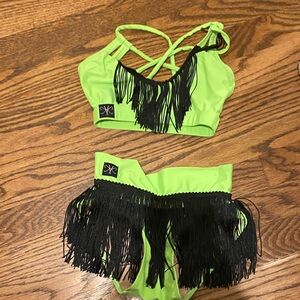Kids Fringe Costume Set in Neon Green and Black